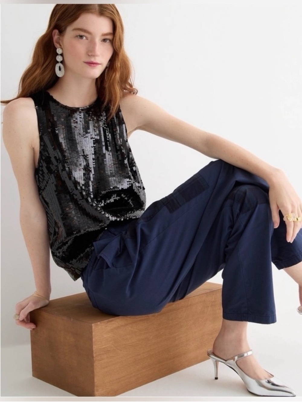 J.Crew Sequin Shell Top Womens S Black Sleeveless Round Neck